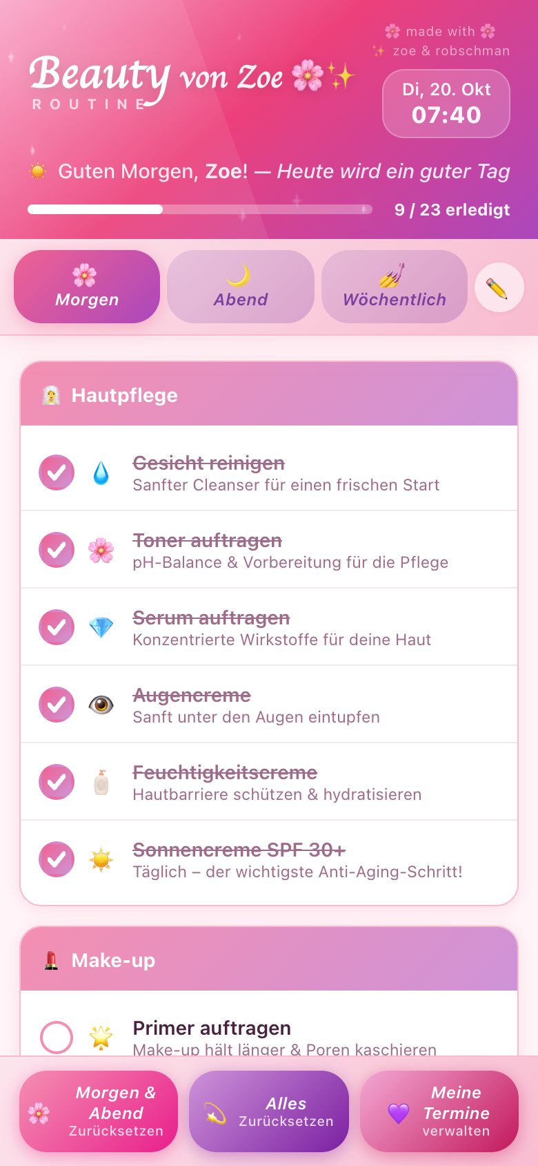 Morgenroutine: abhaken, der Balken zeigt, wie weit du bist