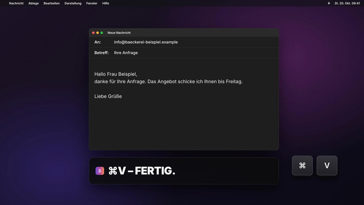 ⌘V – der Text steht in der Nachricht