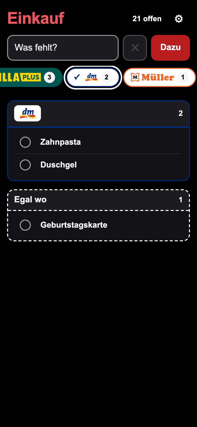Nur die Einträge bei dm