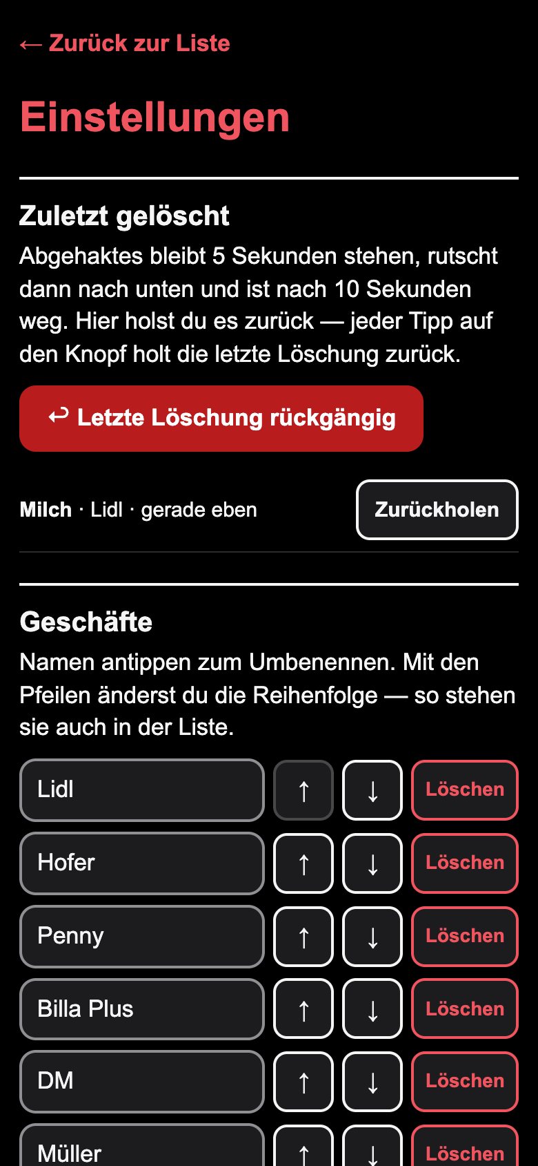 Einstellungen mit „Zuletzt gelöscht“