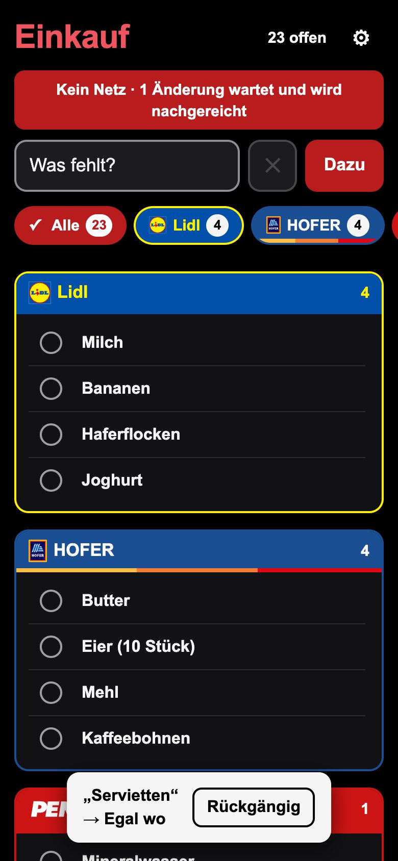 Hinweis „Kein Netz“, eine Änderung wartet