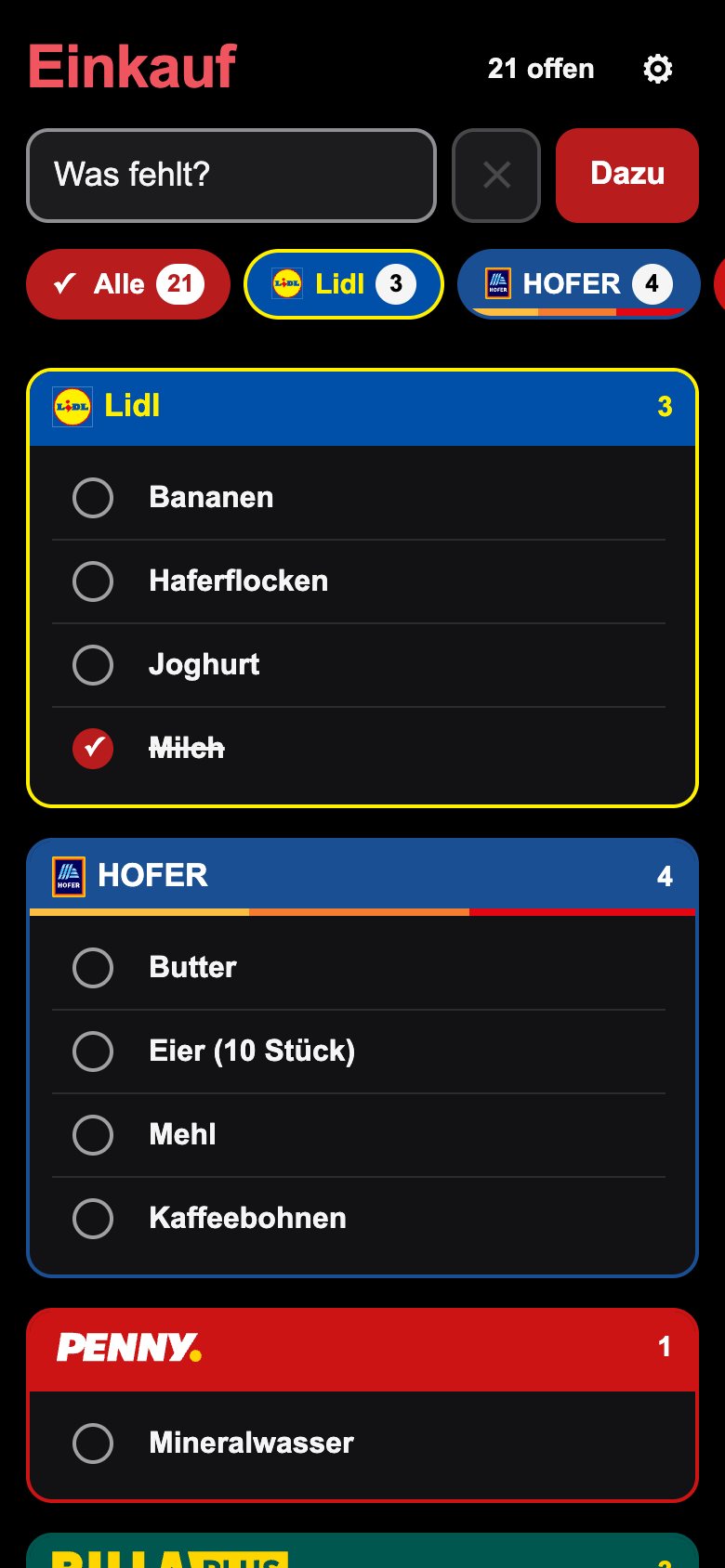 Der abgehakte Eintrag ist nach unten gerutscht