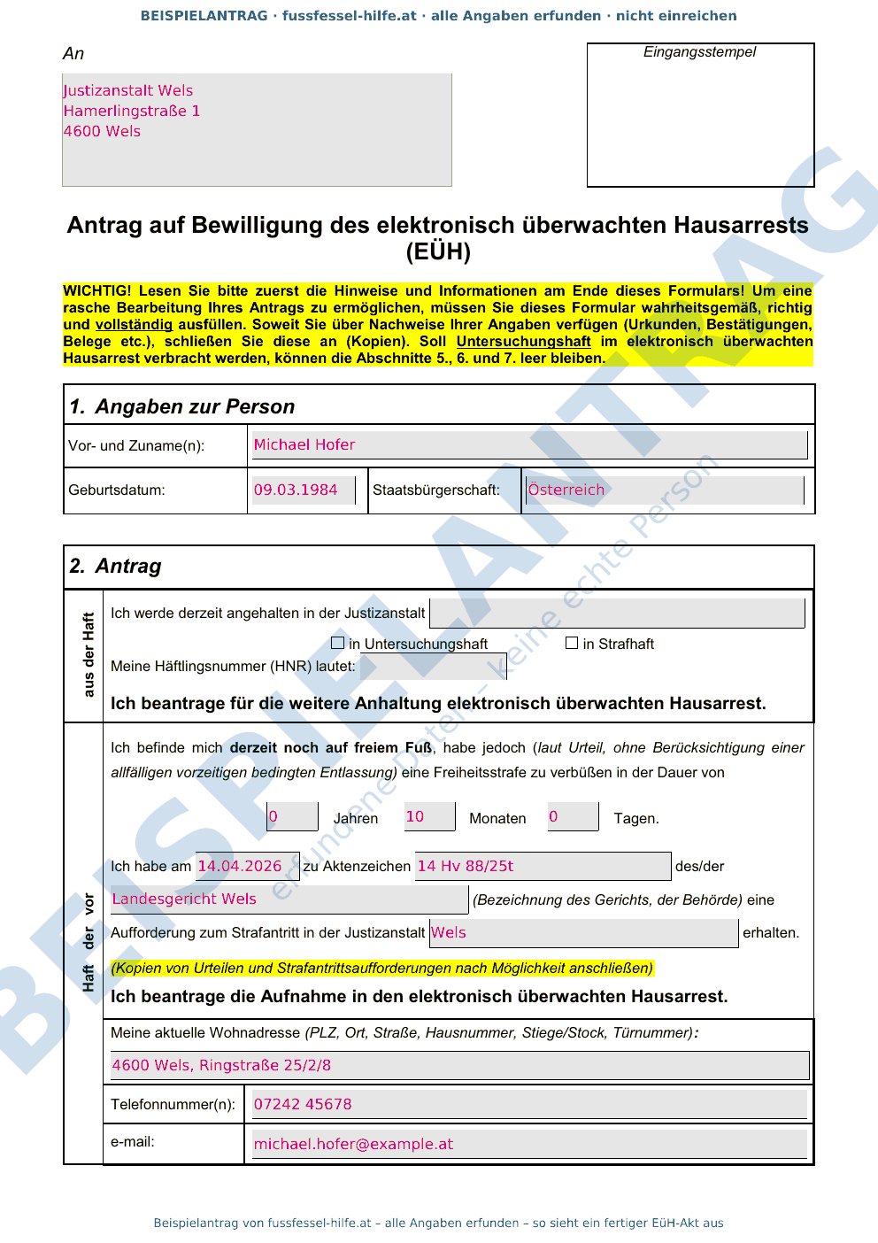 Im fertigen PDF: das amtliche Formular, schon ausgefüllt (Beispielantrag)