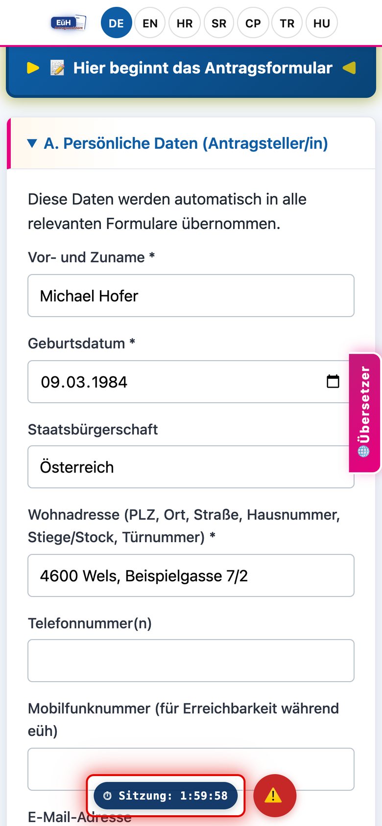 Am Handy: der Assistent mit Sprachwahl oben