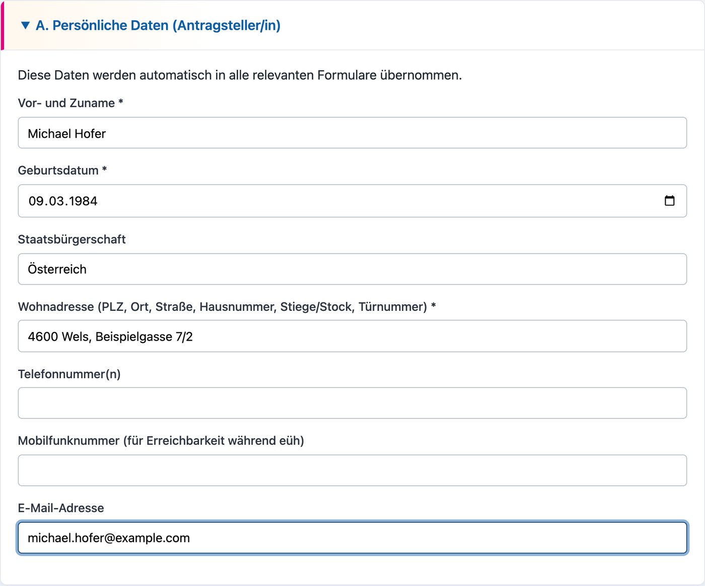 Persönliche Daten: einmal eingeben, landet in allen Formularen