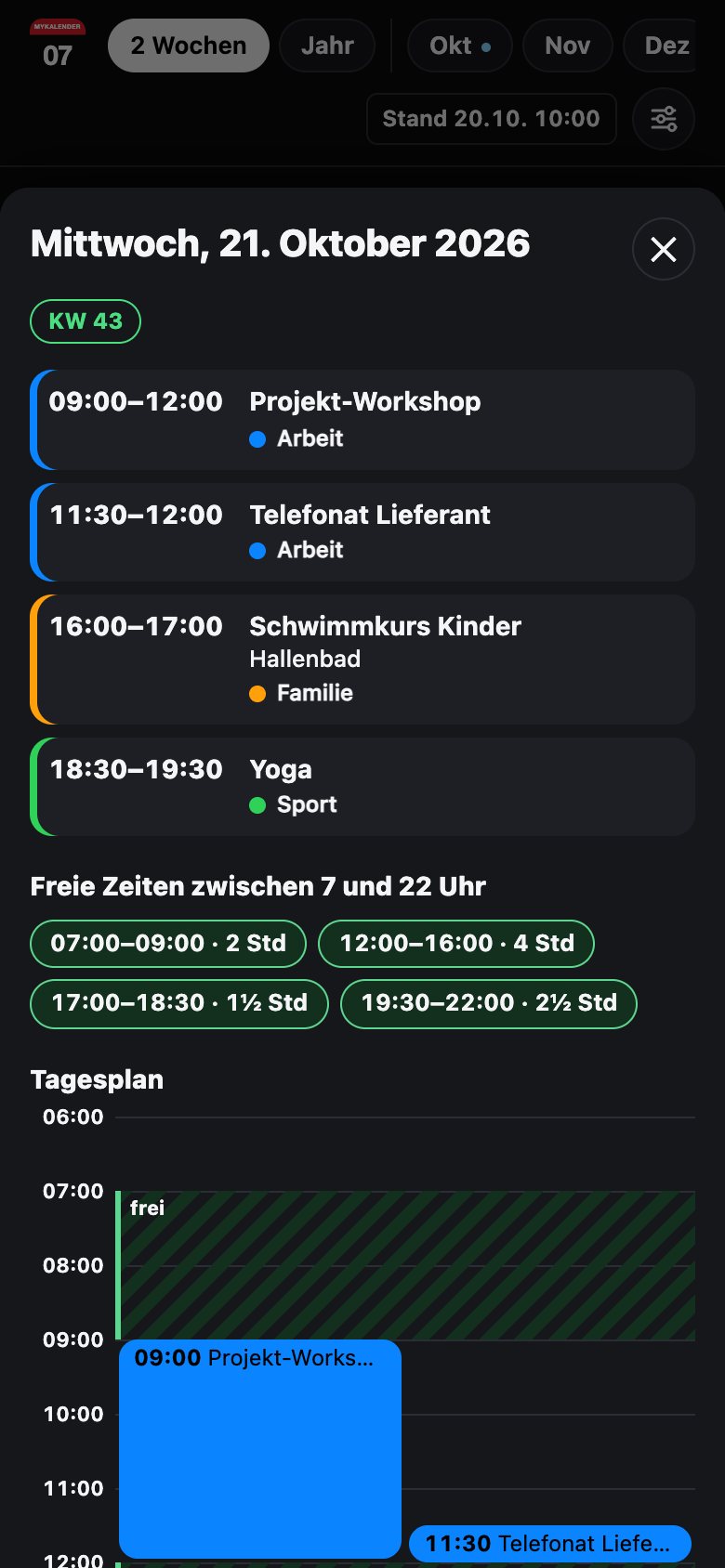 Ein Tag mit freien Zeiten und Tagesplan
