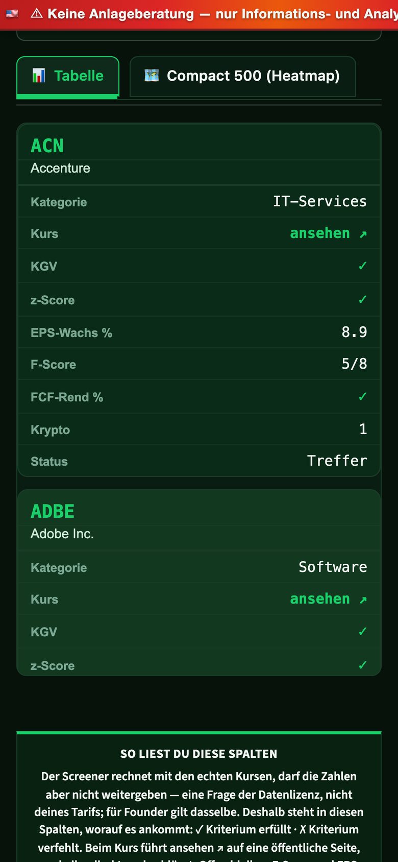 Trefferliste am Handy