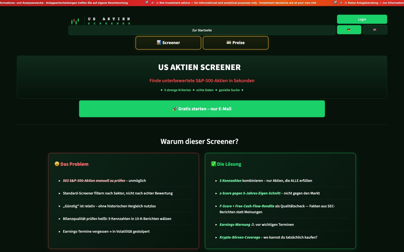 Startseite der Web-App