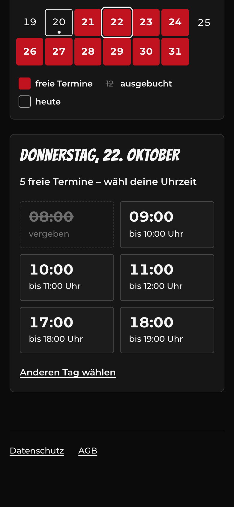 Nur Uhrzeiten, in die der Termin passt