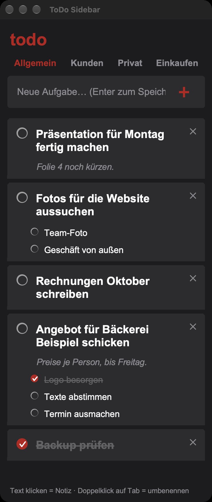 Aufgaben mit Unterpunkten und Notiz