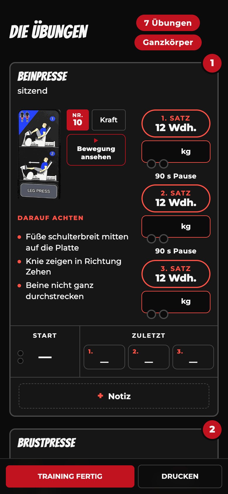 Eine Übung im Plan am Handy