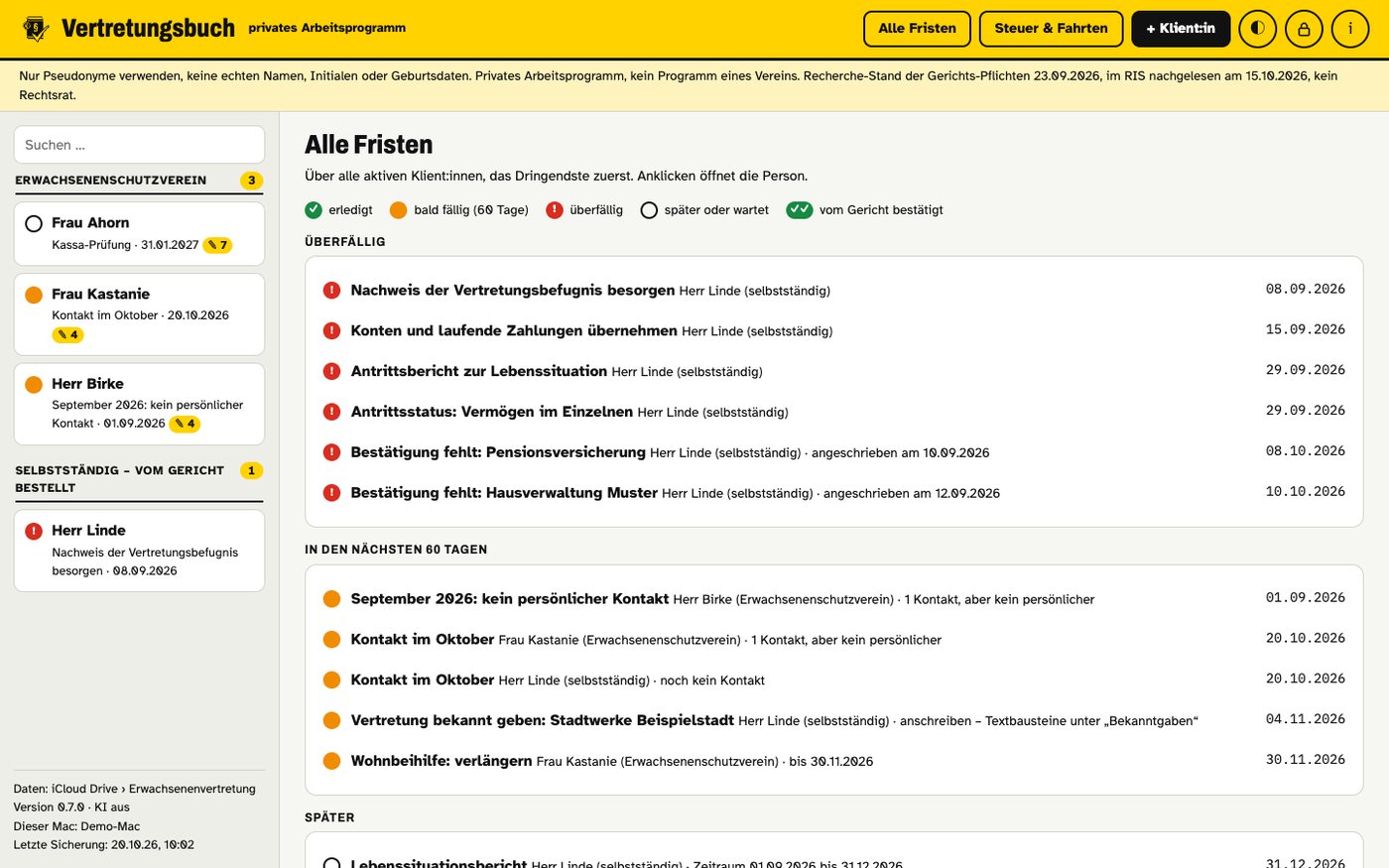 Übersicht aller Fristen, überfällige mit rotem Lämpchen