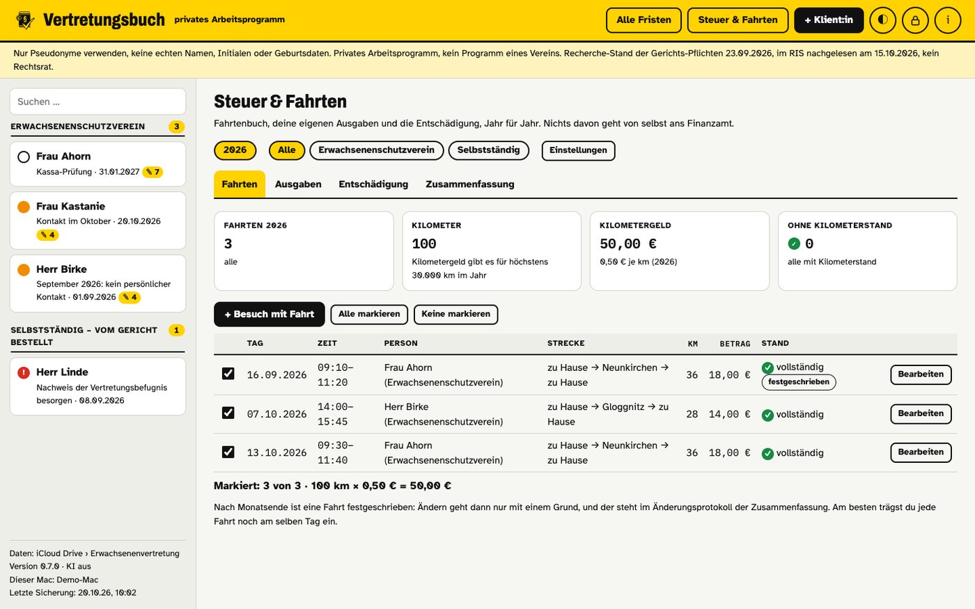 Fahrtenbuch mit Kilometergeld für das Jahr 2026