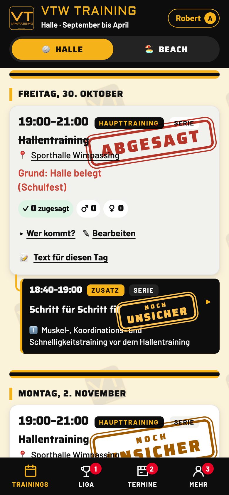 Abgesagt: mit Grund, sofort für alle sichtbar