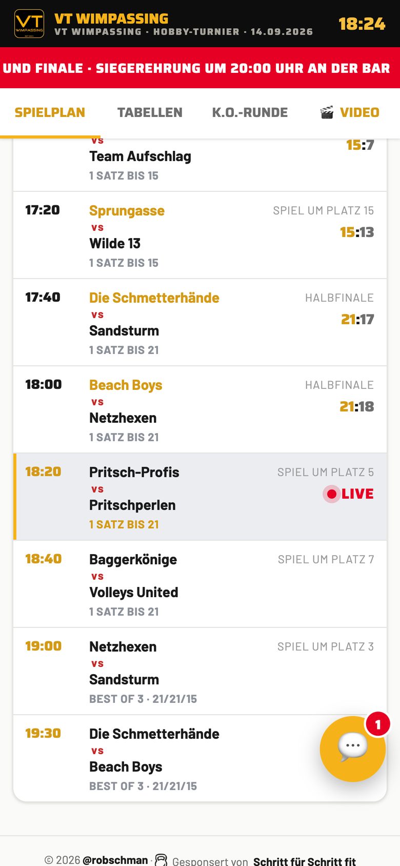 Handy: Spielplan mit dem laufenden Spiel