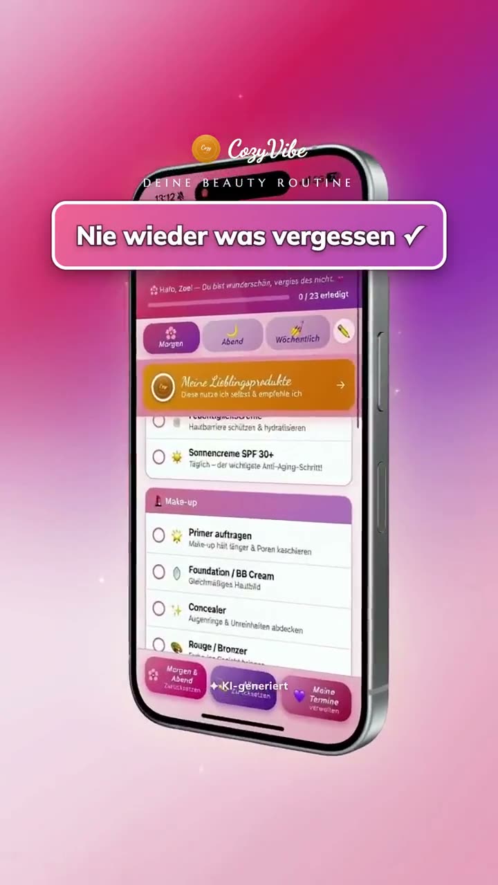 Standbild aus einem Clip für die Beauty Routine App